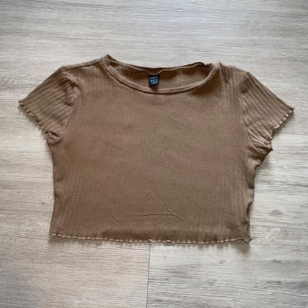 LIGHT BROWN CROP TOP w/ ruffles